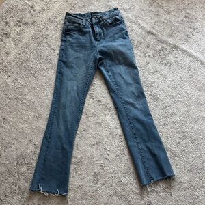 Express Dark Wash Flare Jeans with Raw Hem